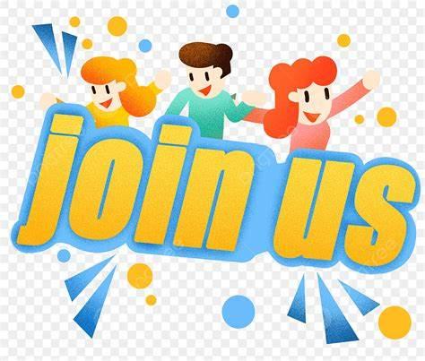 Three people laughing above the words 'join us'