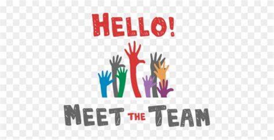 A picture of hands up and written around the picture is 'meet the team'